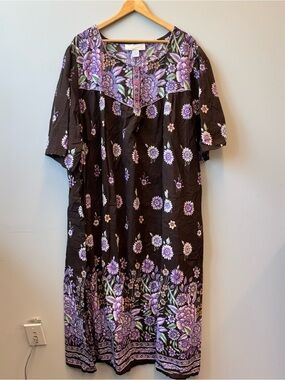 Comfort Choice 5X House Dress Kaftan Brown Purple Floral Pockets